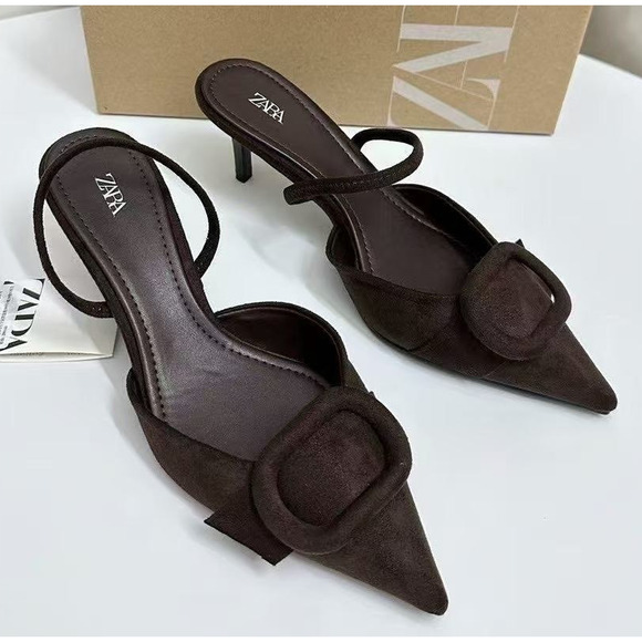 ZARA Dark Brown Pointed Toe Slingback Heels NWT Size 6.5 - Picture 13 of 16